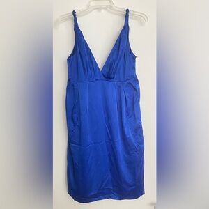 Arella Silky Blue V-neck Mini Tank Dress with Pockets sz Med/Large